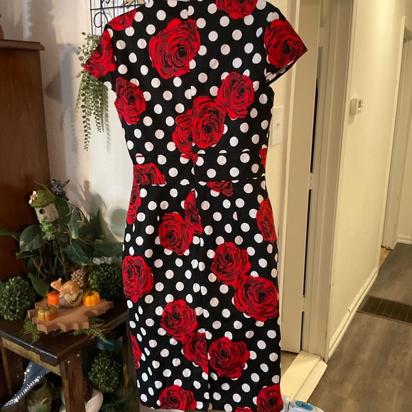 Grace Karin Black and Red Floral Polka Dot Midi Dress - Picture 3 of 9